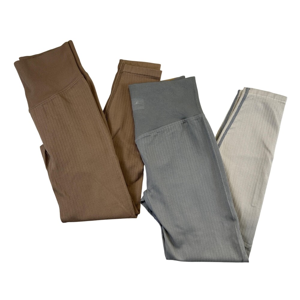 PINK Active Leggings Womens XS/S High Waist Ribbed Lot Of 2 Brown Gray Ombre
